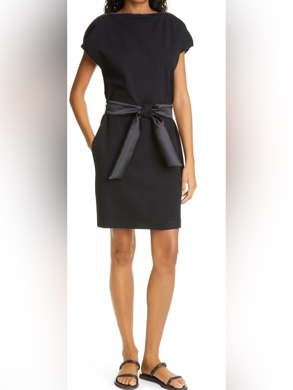 Emporio Armani Milano Jersey Boatneck Sheath Dress with Satin Tie Belt